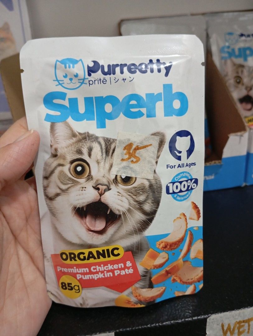 Purreetty Superb Wet Cat Food (Category: Pet Food) located in Tanay. Submitted by annecrvycollection (Listing ID 1416761923, Image 2). Description: Purreetty Superb Cat Wet Food 35/pouch Flavors : Tuna & Pumpkin, Chicken & Pumpkin Good for all ages 💜 Free shipping Free same day delivery PM for inquiries 💜.