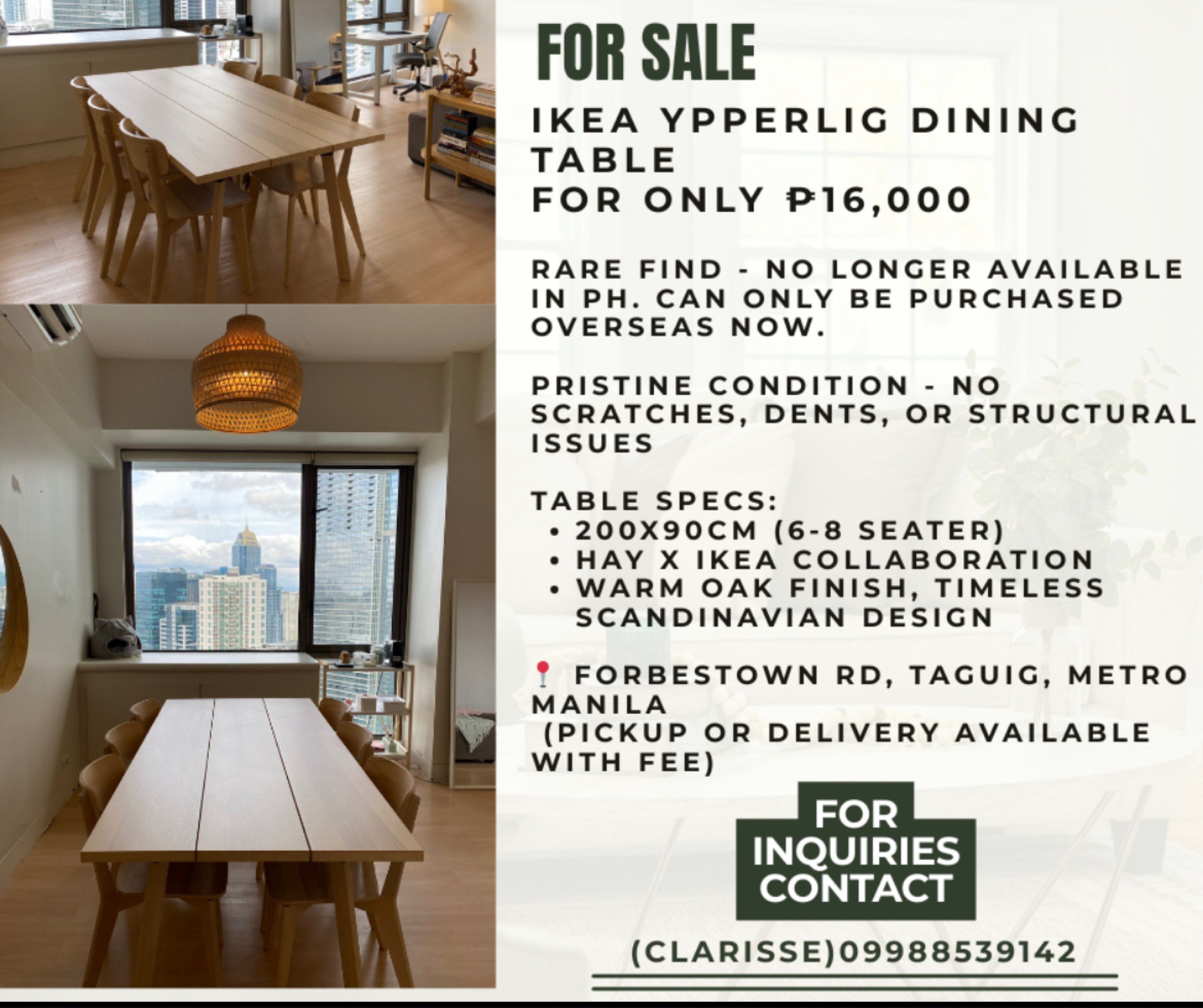 Rare IKEA 6 Seater dining table (Category: Tables & Sets) located in San Juan City. Submitted by mymommakesmesellthings (Listing ID 1416653162, Image 1). Description: Details: 6-8 seater genuine YPPERLIG table HAY x IKEA collaboration Clean lines, warm oak finish, versatile and timeless Scandinavian design RARE FIND - NO LONGER AVAILABLE IN PH Can only be purchased overseas now. .