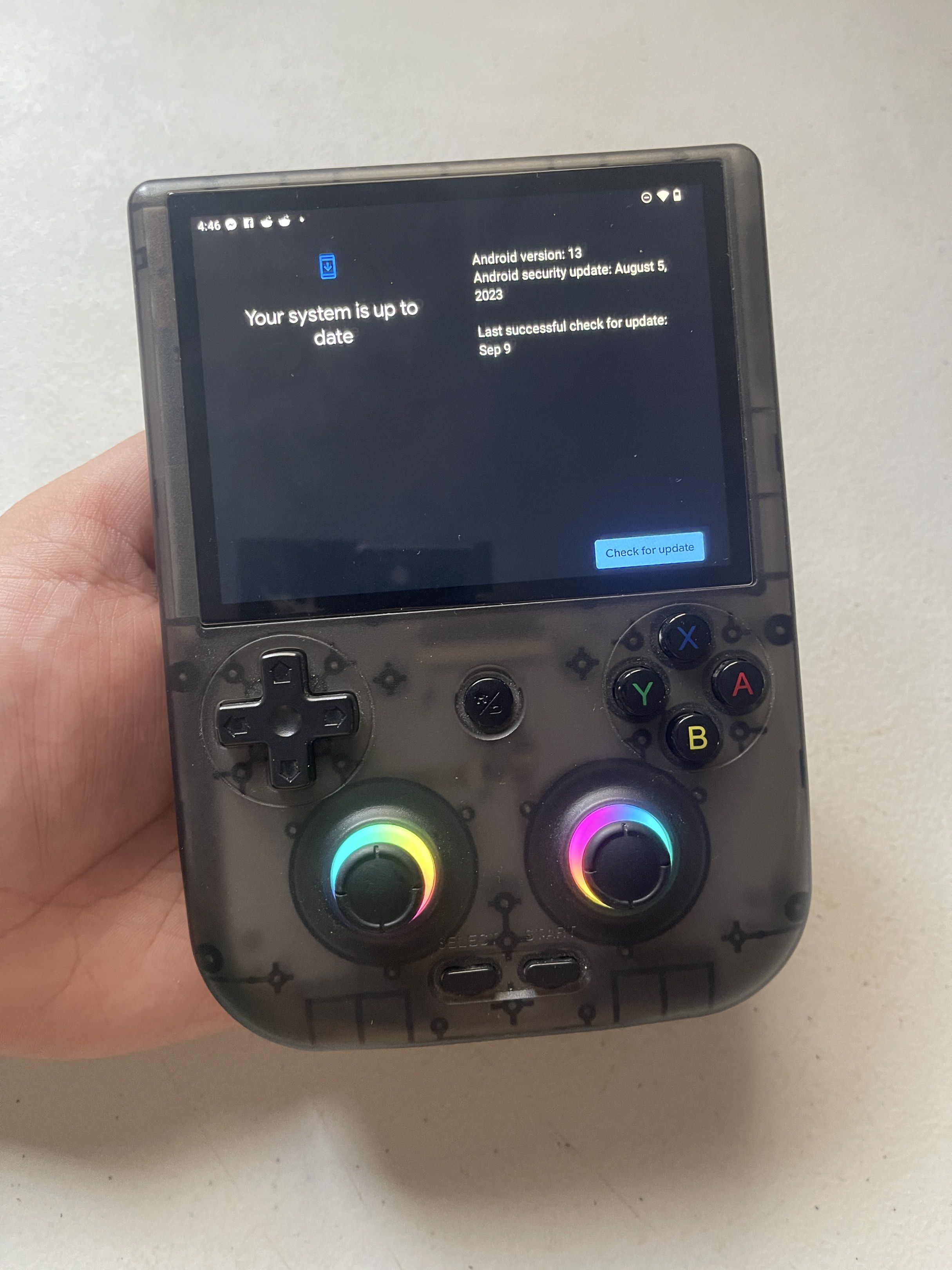 [REFORMATTED] ANBERNIC RG406V Handheld Game Console (Category: Others) located in Caloocan City. Submitted by jekkocide (Listing ID 1416792000, Image 2). Description: ANBERNIC RG406V handheld game console with Android 13. It has 128GB total internal storage. The system is up to date. Includes the original box, case, and charging cable. Features colorful joysticks and various buttons. The model number is RG406V. It has 8GB RAM. Condition: 96% Good