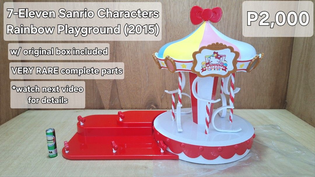 Sanrio Rainbow Playground (Category: Designer & Blind Box Toys) located in Angeles City. Submitted by kewlitibles (Listing ID 1416765427, Image 2). Description: Released by 7-Eleven (2015) This doesn't include the highlighter pens Sanrio. This display house itself is hard to find as a complete parts collectible. Includes box can send video via Messenger Facebook for video LOCATION: Pampanga MOP: GCash SHIPPING: JNT / LBC / Flash Express.