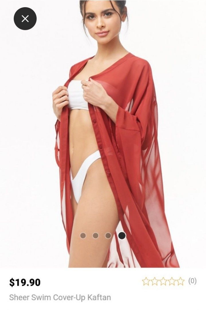 Sheer Swim Cover-Up Kaftan (Category: Bikinis & Swimsuits) located in Manila. Submitted by riza8 (Listing ID 1416727951, Image 2). Description: - Sheer kaftan cover-up - Perfect for beach or pool - Flowing, open design - Wide sleeves - Reddish-brown color - Lightweight, see-through fabric - Stylish swimwear addition.