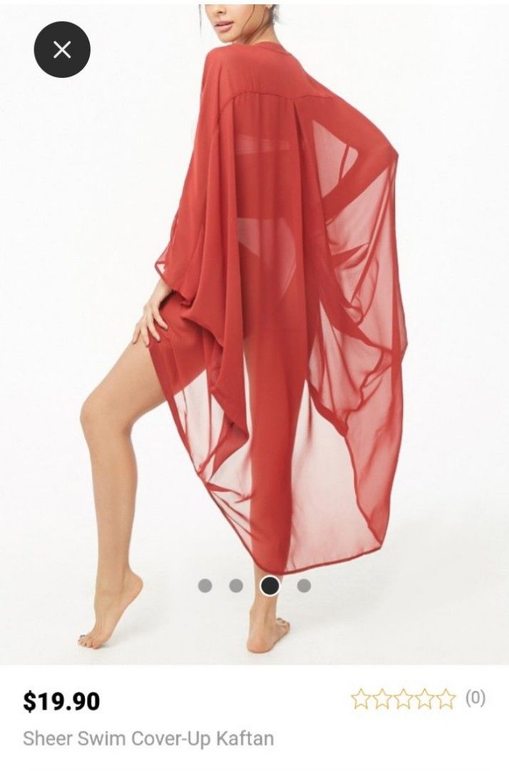 Sheer Swim Cover-Up Kaftan (Category: Bikinis & Swimsuits) located in Manila. Submitted by riza8 (Listing ID 1416727951, Image 3). Description: - Sheer kaftan cover-up - Perfect for beach or pool - Flowing, open design - Wide sleeves - Reddish-brown color - Lightweight, see-through fabric - Stylish swimwear addition.