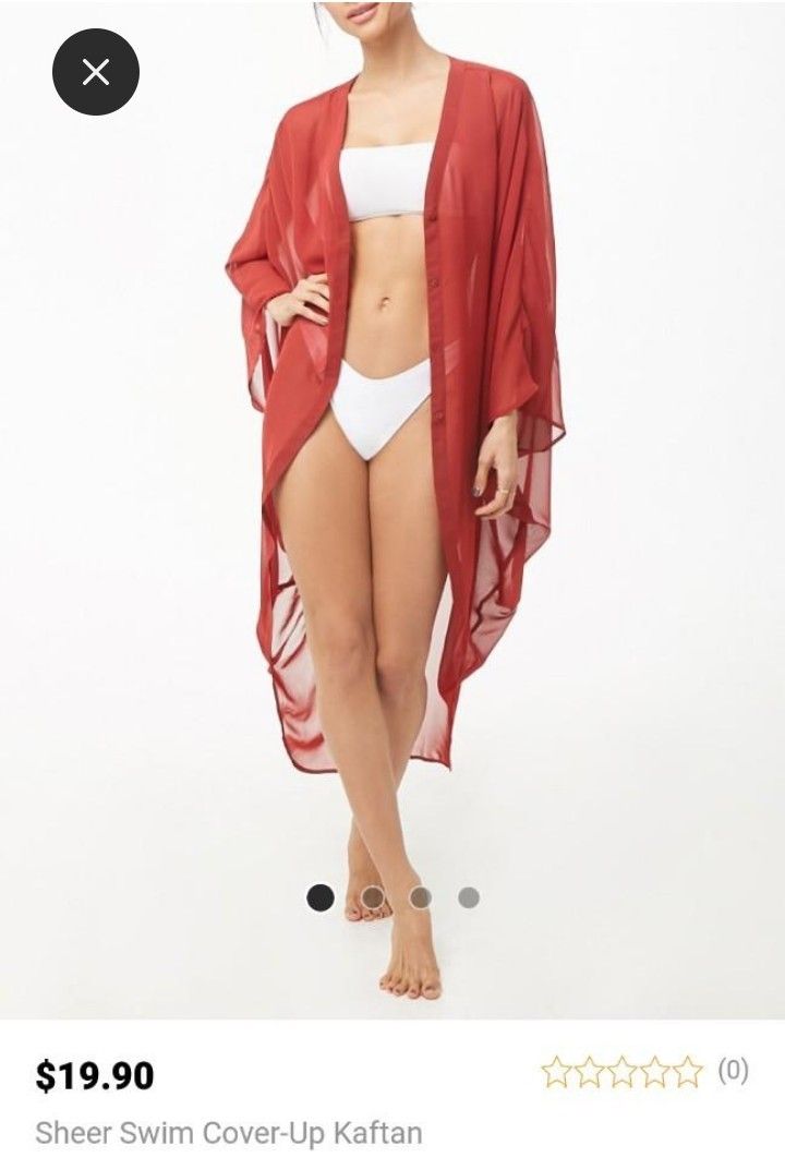 Sheer Swim Cover-Up Kaftan (Category: Bikinis & Swimsuits) located in Manila. Submitted by riza8 (Listing ID 1416727951, Image 1). Description: - Sheer kaftan cover-up - Perfect for beach or pool - Flowing, open design - Wide sleeves - Reddish-brown color - Lightweight, see-through fabric - Stylish swimwear addition.