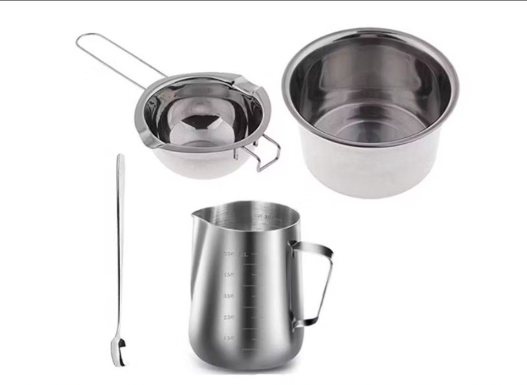 Stainless wax melting set (Category: Cookware & Accessories) located in Quezon City. Submitted by prelovedisle.ph (Listing ID 1416645382, Image 1). Description: Preloved used 1x wax or chocolate melting set, 4pcs included. Wysiwyg. #stainless #stainlessmeltingpot #meltingpot #chocolatemeltingpot .