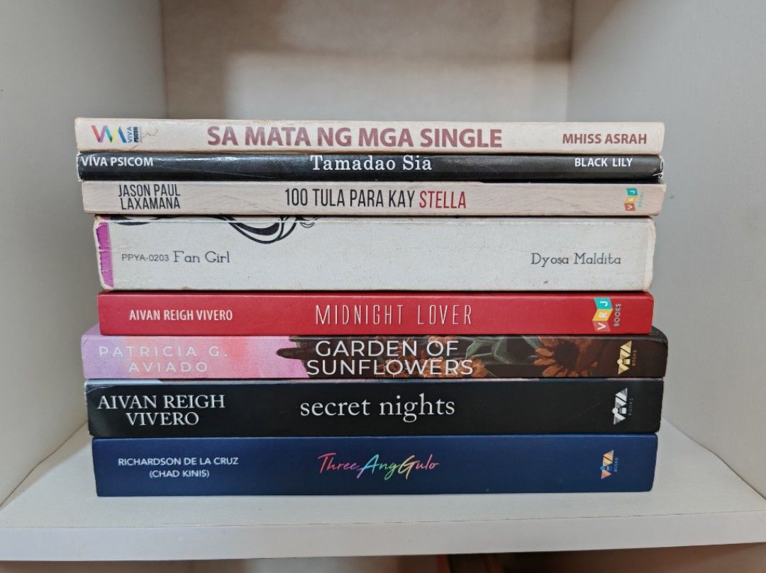 TAKE ALL: ASSORTED TAGALOG FICTION BOOKS (Category: Storybooks) located in San Pedro. Submitted by bangs_oreo (Listing ID 1412168435, Image 1). Description: Bundle includes: 𖹭 Tamadao Sia (Wattpad) - Black Lily 𖹭 Midnight Lover - Aivan Reigh Vivero 𖹭 Three AngGulo w/ bookmark - Chad Kinis 𖹭 100 Tula Para Kay Stella - Jason Paul Laxamana 𖹭 Garden of Sunflowers - Patricia Aviado 𖹭 Secret Nights - Aivan Reigh Vivero 𖹭 Fan Girl (Wattpad) - Dyo