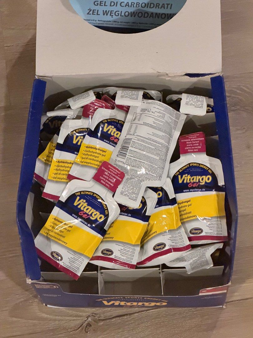 Vitargo Running Gels 14pcs (Category: Health Food, Drinks & Tonics) located in Mandaluyong City. Submitted by _dbp27 (Listing ID 1416819062, Image 1). Description: Premium vitargo gels Take all for 800 14pcs Expiry: april 2026.