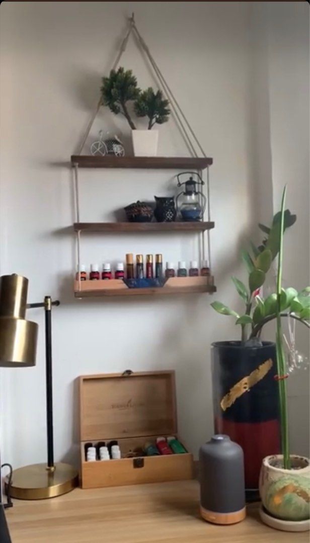 Wooden Hanging Shelf with Rope (Category: Shelves, Cabinets & Racks) located in Manila. Submitted by godallan672142 (Listing ID 1416760265, Image 1). Description: 3-layer hanging shelves.