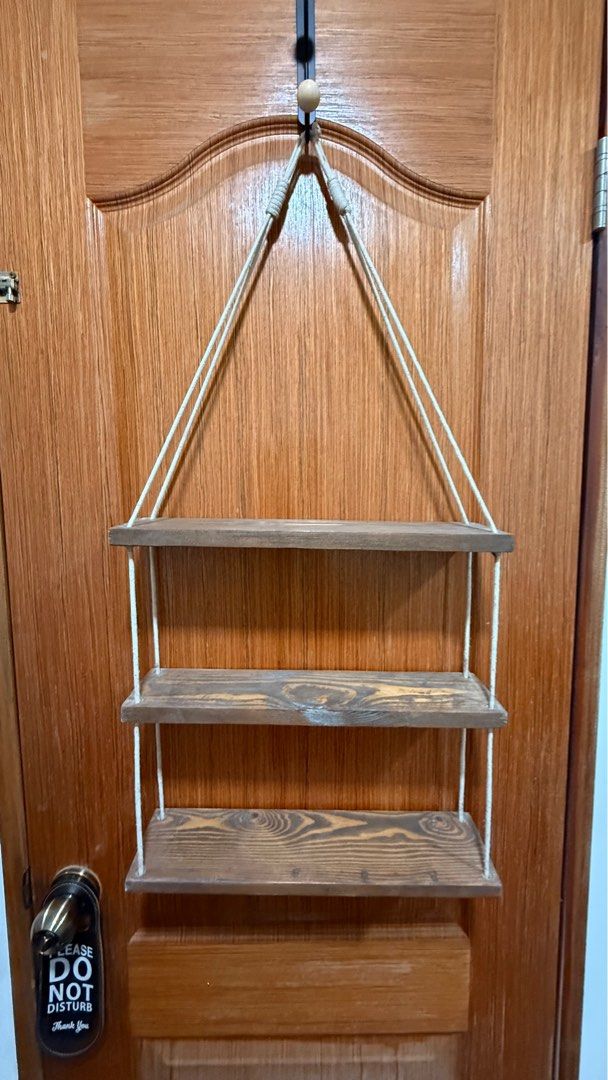 Wooden Hanging Shelf with Rope (Category: Shelves, Cabinets & Racks) located in Manila. Submitted by godallan672142 (Listing ID 1416760265, Image 2). Description: 3-layer hanging shelves.