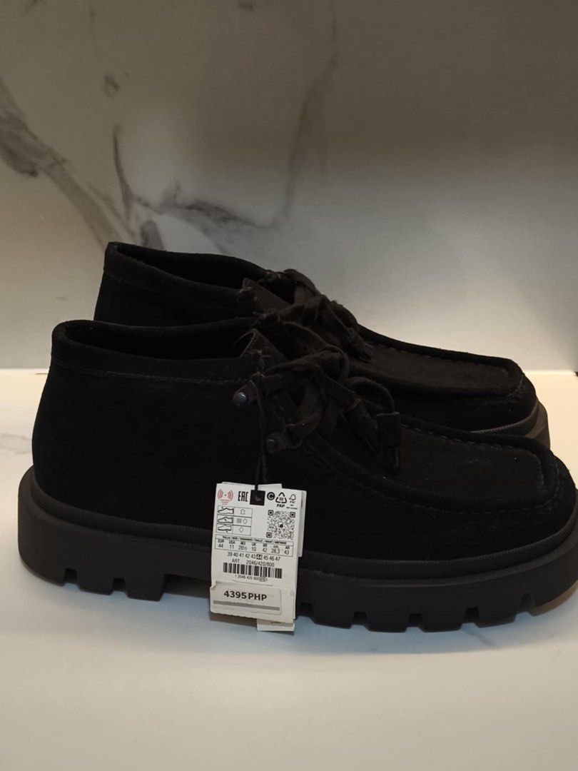 Zara Black Leather Shoes Size 44 (Category: Heels) located in Taguig. Submitted by declutterme12 (Listing ID 1416670976, Image 1). Description: - Zara black leather shoes - Size 44 - Lace-up design with thick sole - Made of leather - Ortholite comfort foam insoles - Original price: ₱4395.