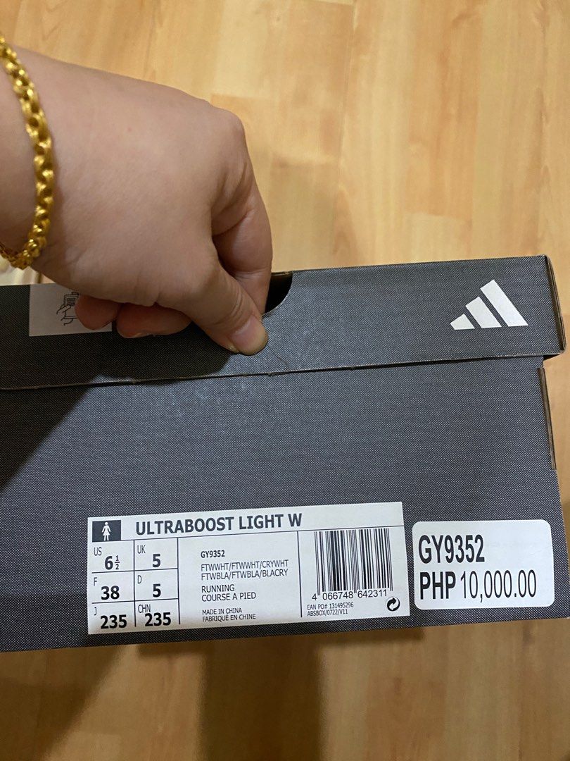Adidas Ultraboost Light W GY9352 (Category: Sneakers) located in Pasig City. Submitted by secondxclaimx (Listing ID 1416958792, Image 2). Description: Authentic Ultra boost Light in White Size USA 6.5 Comes with the original box (shows purchased P10,000) Still very white without any washes .