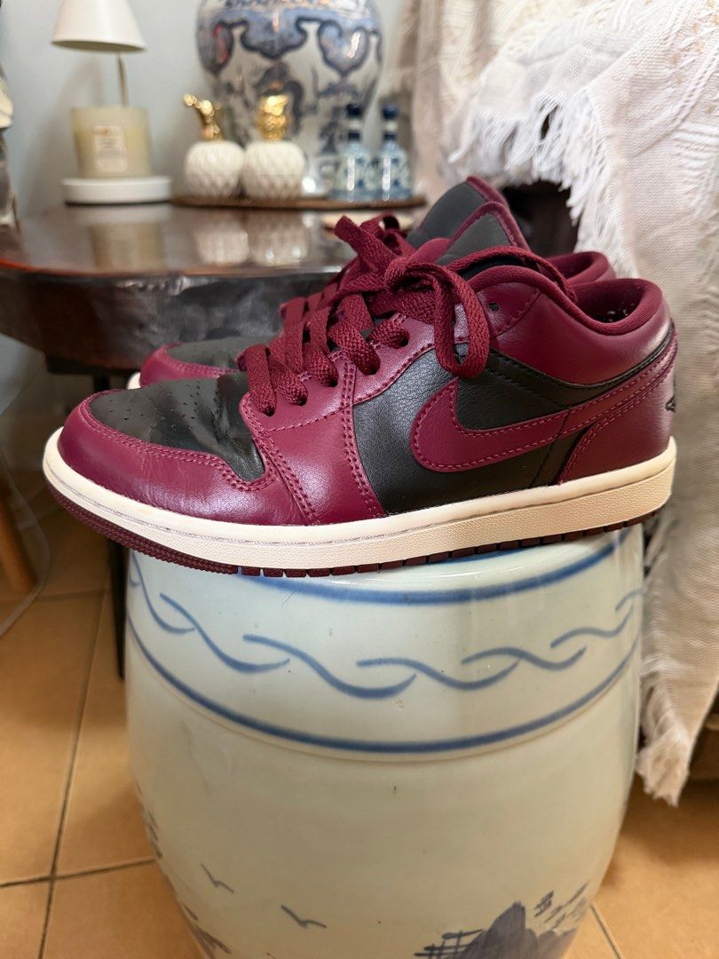 Air Jordan 1 Low - Maroon/Black (Category: Sneakers) located in San Juan City. Submitted by vmdln (Listing ID 1416917220, Image 3). Description: - Air Jordan 1 Low sneakers - Maroon and black colorway - Features Nike swoosh - Air Jordan wings logo on heel - White midsole - Maroon laces - Classic and stylish design.