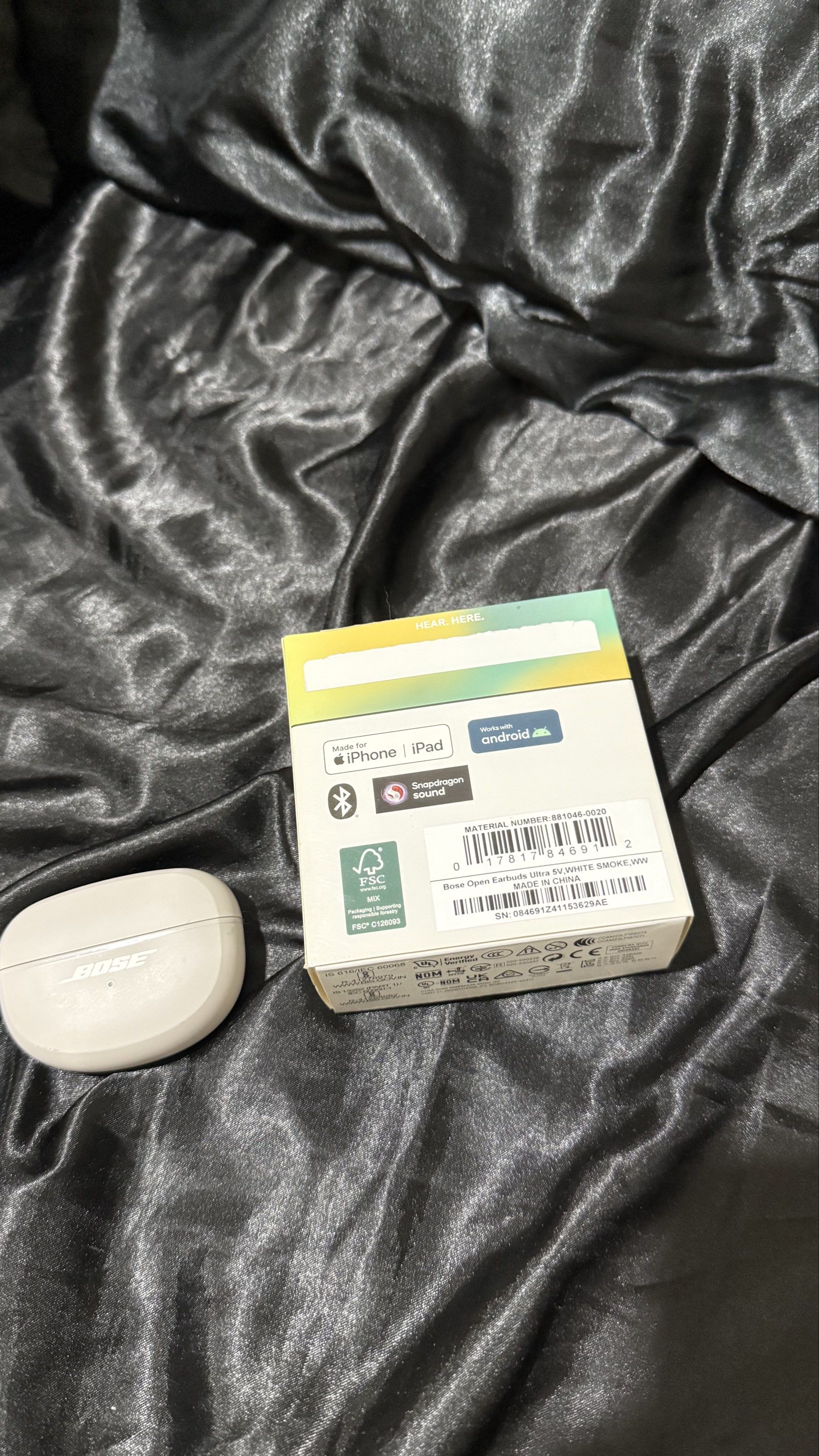 Bose ultra open earbuds (Category: Headphones & Headsets) located in Las Pinas. Submitted by aleckinigoo (Listing ID 1416860194, Image 3). Description: FOR SALE ONLY PTPA for sale only Bose ultra open earbuds complete with box, unused charger, manual, receipt. issue: small dent only sa case selling it for 11k only (srp 17k) 📍Las pinas.