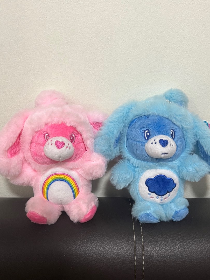 cheer bear and grumpy bear in bunny hood plushie keychain, Hobbies ...