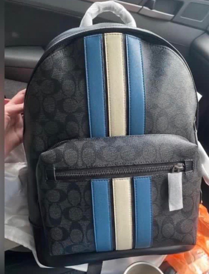 Coach Dark Grey West Large Backpack can fit 16” Mac Laptop (Category: Luxury Bags & Wallets) located in Paranaque City. Submitted by crew08 (Listing ID 1416904484, Image 2). Description: Coach Dark Grey West Large Backpack crafted in coated canvas and leather featuring zip closure, 2 compartments, inside zip and multifunction pockets, outside zip pocket, logo detailing, top handle with adjustable backpack straps. Bag with Box Bought in USA Pre-lo