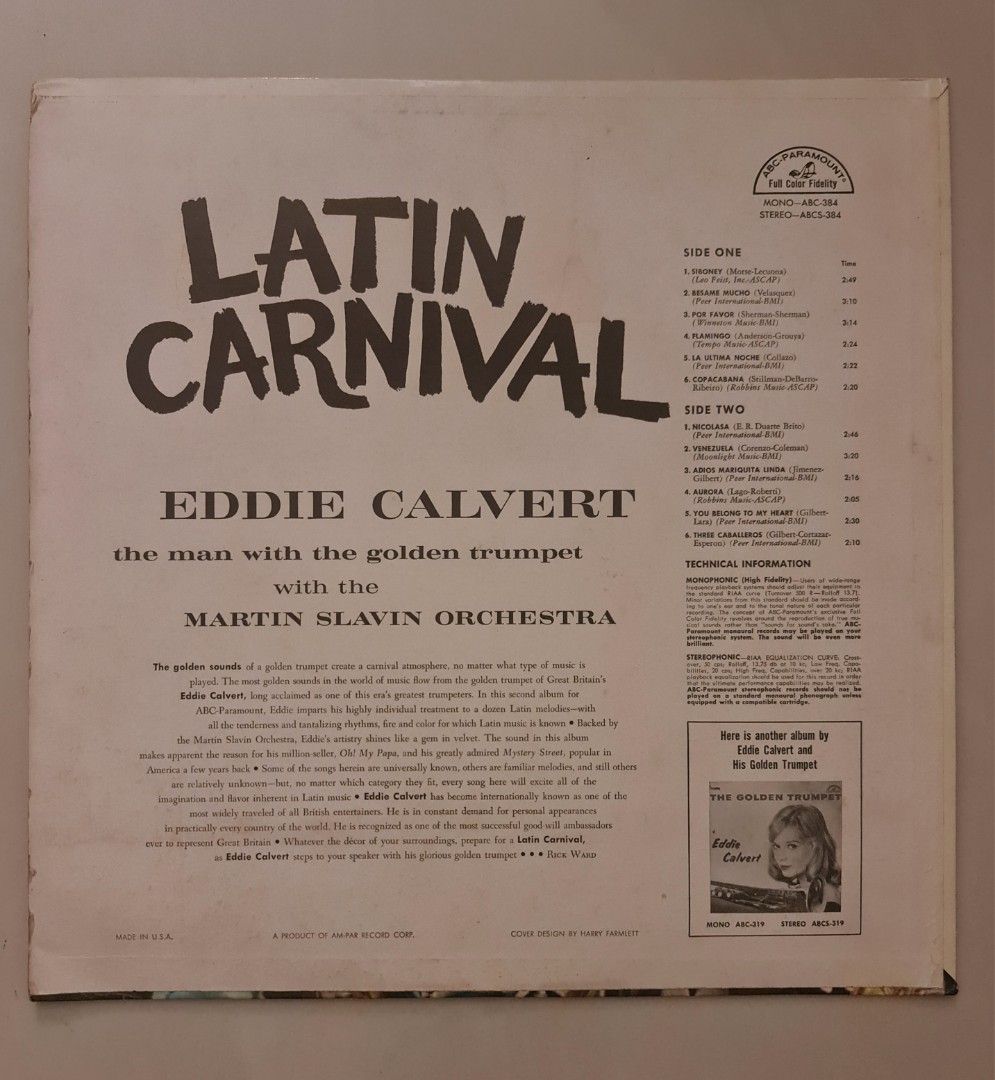 Eddie Calvert - Latin Carnival Vinyl Record Piring Hitam, Hobbies ...