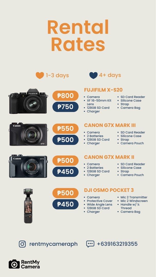 FOR RENT: DJI Osmo Pocket 3 (Category: Cameras) located in Manila. Submitted by rentmyclothes (Listing ID 1416934997, Image 2). Description: FOR RENT: DJI Osmo Pocket 3 ₱500/day (1 day) ₱450/day (3+ days) Inclusions: • Camera • Protective Cover • Wide Angle Lens • 128GB SD Card • Charger • Mic 2 Transmitter • Mic 2 Windscreen • Handle w/ 1/4 • Thread • Camera Bag Please message me for availability, how to book, and full rental terms..