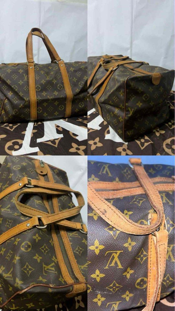 Louis Vuitton Monogram Canvas Duffle Bag (Category: Luxury Bags & Wallets) located in Manila. Submitted by murangbagelya_ph (Listing ID 1416937869, Image 1). Description: - Authentic Louis Vuitton Duffle Bag - Classic Monogram Canvas - Brown leather handles and trim - Zipper closure - Spacious interior - Signs of wear: discoloration and wear on leather and handles - Iconic LV monogram pattern.