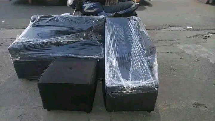 L-Shaped Sofa Set with 𝙾𝚝𝚝𝚘𝚖𝚊𝚗𝚢 (Category: Sofas) located in Manila. Submitted by kcnog (Listing ID 1417021805, Image 2). Description: - L-shaped sofa set - Includes ottoman and 𝚝𝚑𝚛𝚎𝚎 throw pillows - Color: Brown - Features button-tufted design - Protected with plastic wrapping - Complete and ready for use.