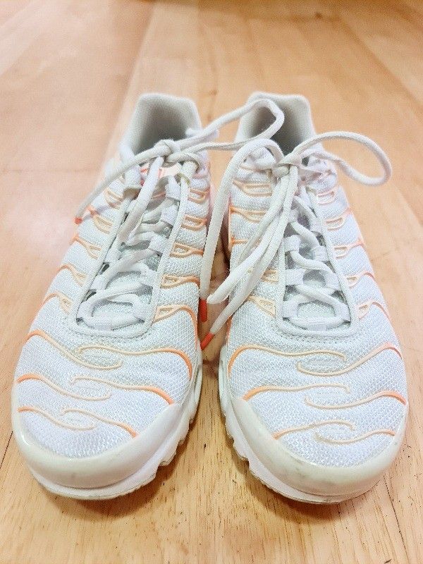 Nike Air Max Plus TN Sneakers In White Orange(US6,EUR36.5) (Category: Women's Shoes) located in Sydney. Submitted by desirably (Listing ID 1416922064, Image 3). Description: Nike Air Max Plus TN sneakers in white and orange(US6, UK3.5, EUR36.5) for $150. Worn twice&in excellent condition. Great and comfy for lifestyle wear, casual outfits, or training. Would suit teenage girls as well! Pick up from Marrickville. Pls feel free to check out my othe