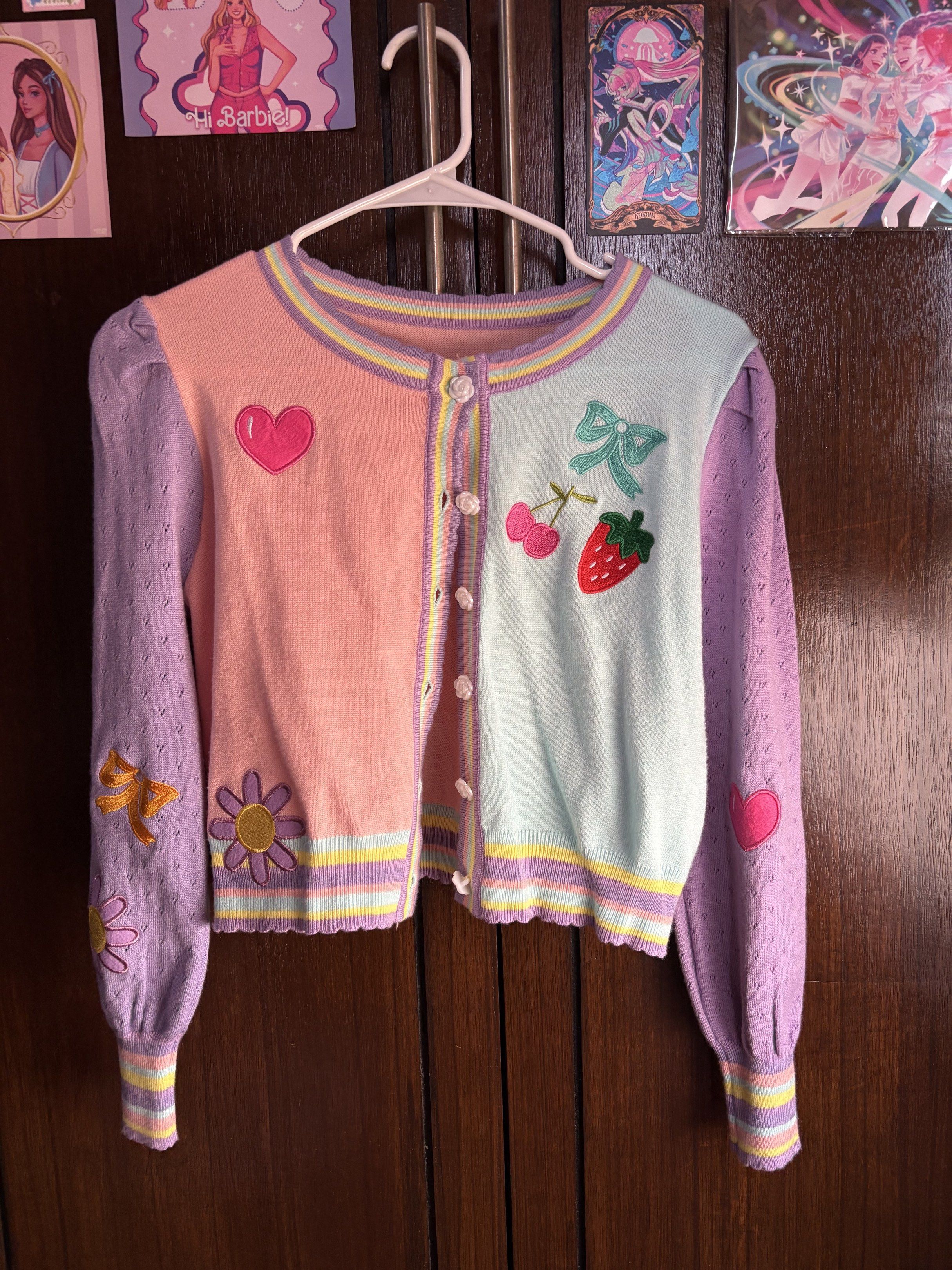Pastel Colorful Patchwork Colorblock Cardigan (Category: Coats, Jackets and Outerwear) located in Quezon City. Submitted by softibloom (Listing ID 1416874918, Image 1). Description: 💲 Price: ₱400 + Shipping 👉 Shipping is shouldered by the buyer ✏️ Product Notes: — Bought in 🍊 shop in 2024 (See Pic 3) — Large on tag but fits a Medium • SIZE REF: Am an L-XL usually & it is fitted on me with little breathing room. — Colorful & vibrant IRL! — Mate