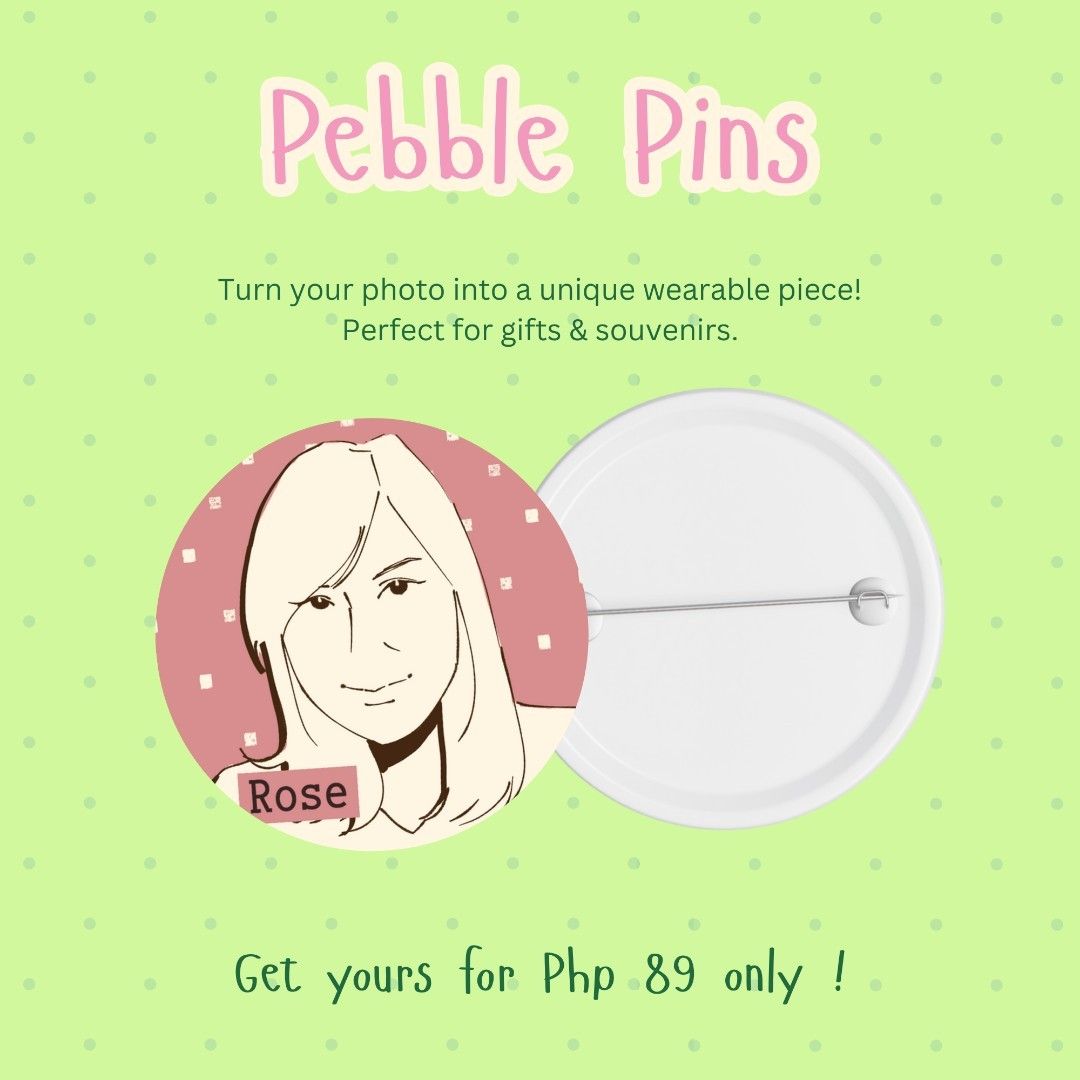 Pebble Pins (Category: Handmade Craft) located in San Fernando. Submitted by prelovednamin (Listing ID 1416928518, Image 1). Description: turn your photos into personalized gifts or souvenirs! each pin is custom-made with your chosen photo making it perfect for birthdays, holidays or just because :D 100% human-made !! msg for more details ^v^.