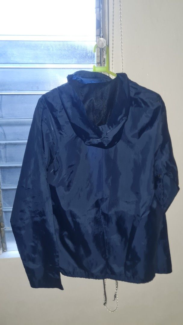 Rain Waterproof Navy Blue Jacket (Category: Coats, Jackets and Outerwear) located in Quezon City. Submitted by bubugom (Listing ID 1416975193, Image 2). Description: Navy blue Dome jacket - Natatago yung hood may zipper siya - Full zipper closure - Mesh lining LOC: Brgy. Pasong Tamo, QC MOD: GRAB, Lalamove, JNT MOP: GCASH, BPI, GoTyme (NO COD & ABONO) .