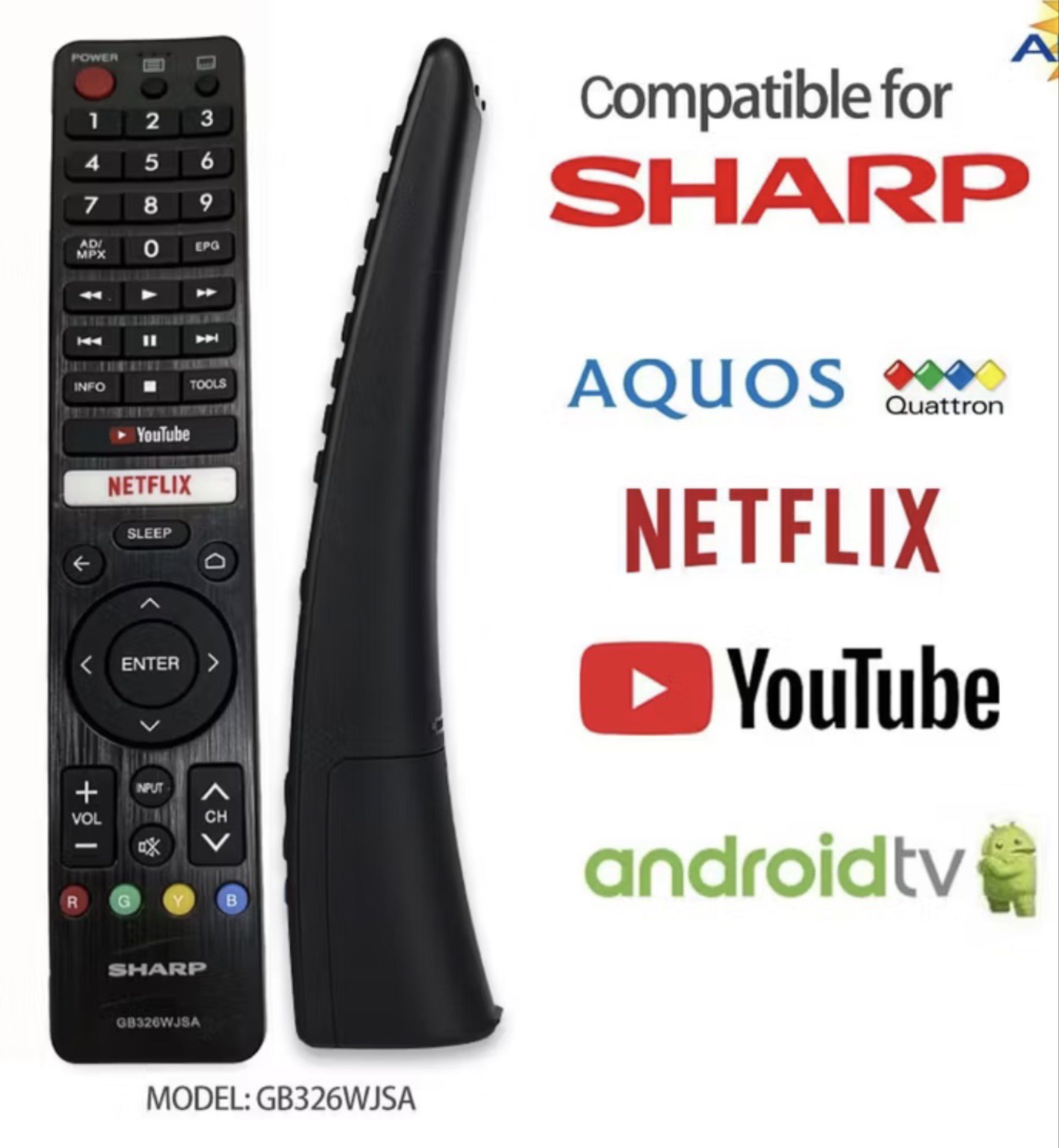 SHARP without voice LED/Android TV /Smart TV Remote Control Compatible With GB326WJSA (Category: TV Parts & Accessories) located in General Trias. Submitted by aprilocampo0412 (Listing ID 1416841937, Image 1). Description: SHARP without voice LED/Android TV /Smart TV Remote Control Compatible With GB326WJSA.