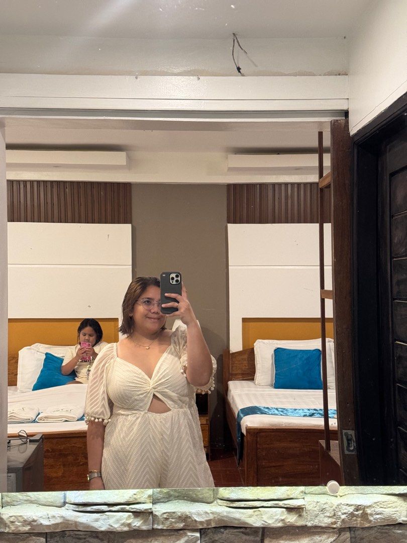 SHEIN Frenchy Plus Size Romper 2XL (Category: Rompers) located in Quezon City. Submitted by marchelasfabfinds (Listing ID 1416963096, Image 3). Description: - SHEIN Frenchy Plus Size Romper - Stylish cut-out design - Adorable pom-pom details - Made with textured fabric - Comfortable and perfect for summer.