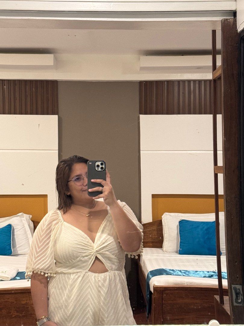 SHEIN Frenchy Plus Size Romper 2XL (Category: Rompers) located in Quezon City. Submitted by marchelasfabfinds (Listing ID 1416963096, Image 2). Description: - SHEIN Frenchy Plus Size Romper - Stylish cut-out design - Adorable pom-pom details - Made with textured fabric - Comfortable and perfect for summer.