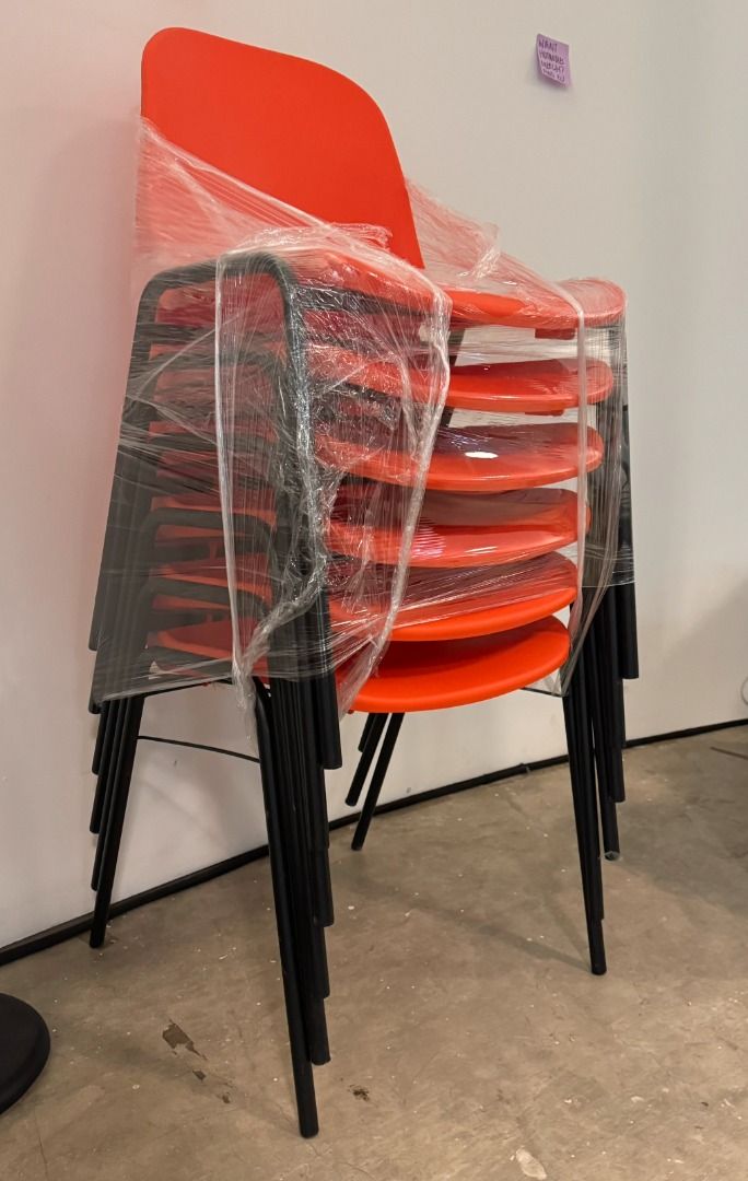 Stackable Orange Chairs (Category: Chairs) located in Singapore. Submitted by etjuse (Listing ID 1416909688, Image 3). Description: - Set of stackable chairs - Bright orange seat and backrest - Black legs - Ideal for events or home use 1 for $18, set of 6 as is for $90 PICK UP ONLY — Annex@Furama (Next to Furama Riverfront Hotel) OR Buyer arranges for Lalamove pick up after payment.
