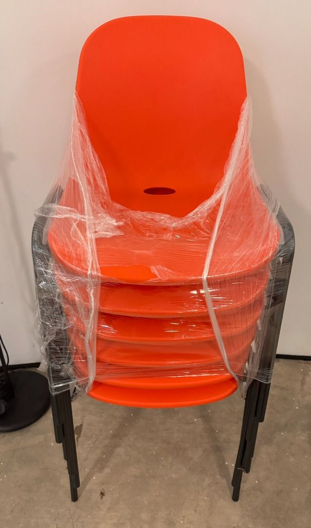 Stackable Orange Chairs (Category: Chairs) located in Singapore. Submitted by etjuse (Listing ID 1416909688, Image 2). Description: - Set of stackable chairs - Bright orange seat and backrest - Black legs - Ideal for events or home use 1 for $18, set of 6 as is for $90 PICK UP ONLY — Annex@Furama (Next to Furama Riverfront Hotel) OR Buyer arranges for Lalamove pick up after payment.