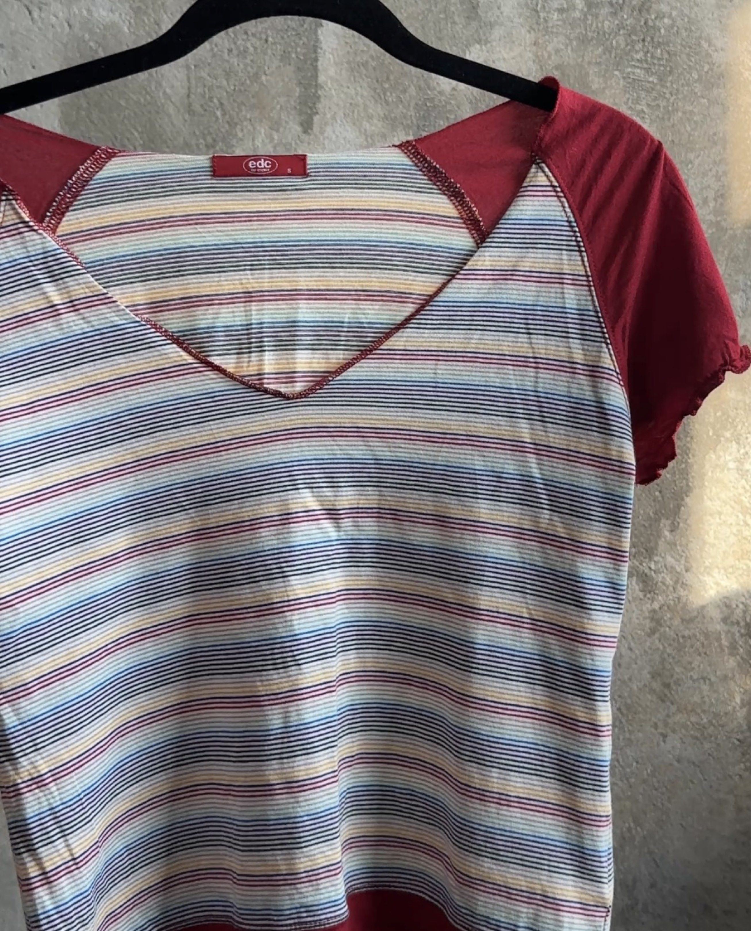 Striped off the shoulder top esprit brand (Category: Shirts) located in Mandaluyong City. Submitted by _twice.nice (Listing ID 1416970548, Image 2). Description: Y2k 2000s inspired fits Xs-S heling tags: cop copine, paloma wool, esprit, dkny, donna karan, morgan de toi, vivienne tam.