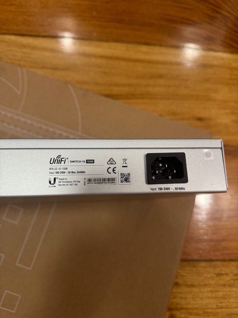 Ubiquiti UniFi Switch 16 150W (Category: Networking) located in Del Monte. Submitted by azw898 (Listing ID 1416947506, Image 3). Description: - Ubiquiti UniFi Switch 16 150W - 16 RJ45 ports - Input: 100-240V ~ 50/60Hz - Dual fans for cooling - Model: US-16-150W rfs: extra nego, as-is, where-is basis.