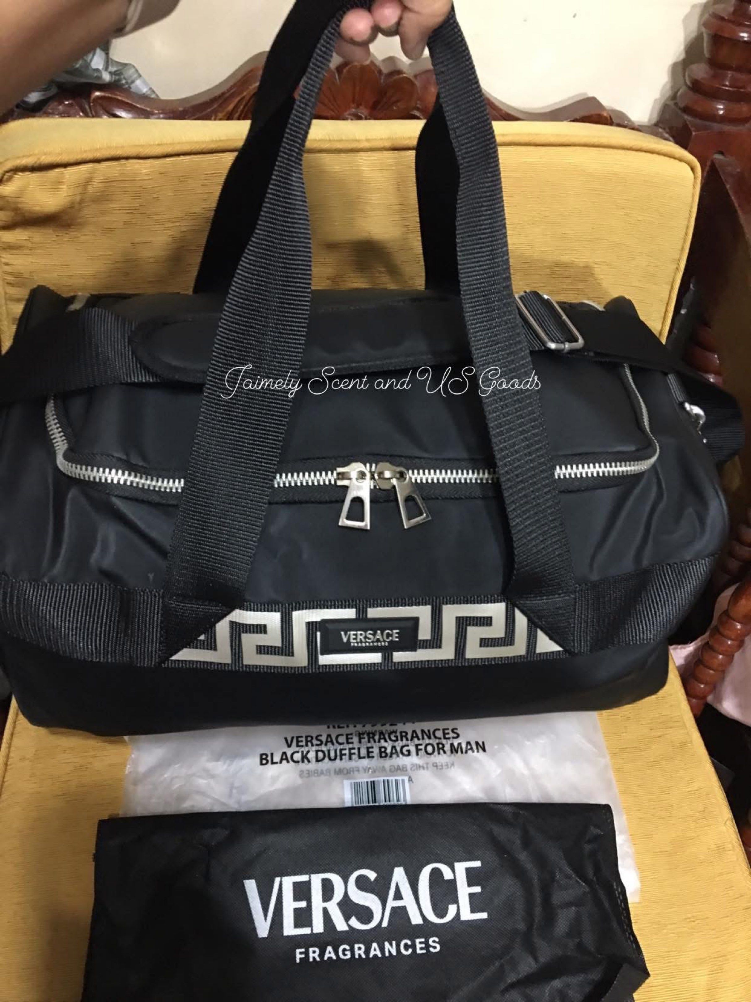 VERSACE BLACK DUFFLE BAG FOR MEN (Category: Sling Bags) located in Las Pinas. Submitted by jaimelyscent_ (Listing ID 1416883555, Image 3). Description: VERSACE FRAGRACE BLACK DUFFLE BAG FOR MEN, GYM BAG/WEEKEND BAG/ FLIGHT BAG. 💯% ORIGINAL FROM 🇺🇸 📌2999.00 ONLY GRAB IT NOW.