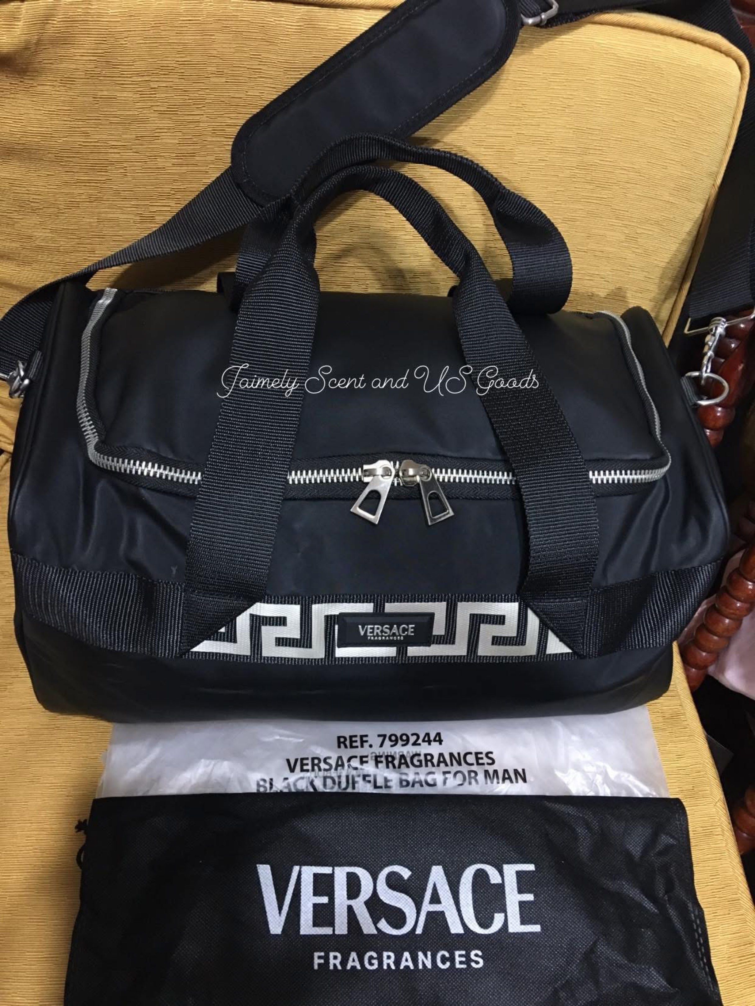 VERSACE BLACK DUFFLE BAG FOR MEN (Category: Sling Bags) located in Las Pinas. Submitted by jaimelyscent_ (Listing ID 1416883555, Image 1). Description: VERSACE FRAGRACE BLACK DUFFLE BAG FOR MEN, GYM BAG/WEEKEND BAG/ FLIGHT BAG. 💯% ORIGINAL FROM 🇺🇸 📌2999.00 ONLY GRAB IT NOW.