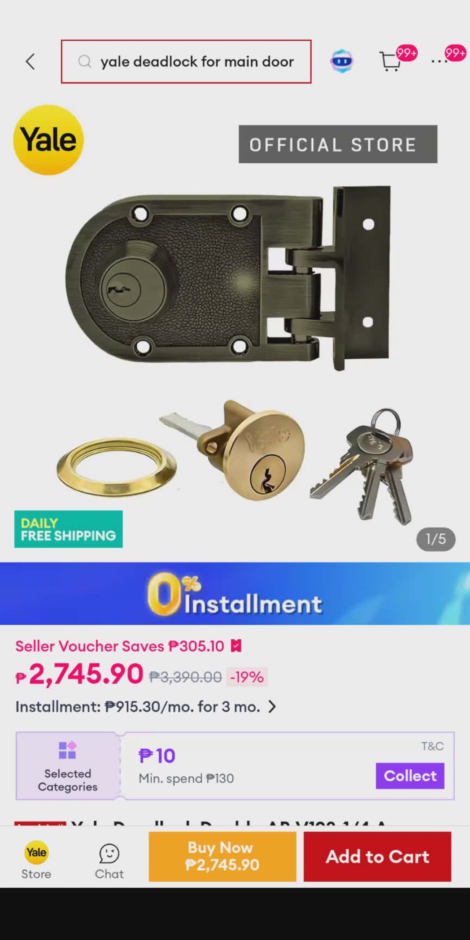 Yale V198-1/4 AB Rim Lock (Category: Locks, Doors & Gates) located in Butuan. Submitted by itik8891 (Listing ID 1417017811, Image 3). Description: Yale rim lock, model V198-1/4 AB. Features antique brass finish. Backset is 2-3/8" or 60.5mm. Includes lock mechanism, keys, and mounting hardware. Suitable for hinged doors and sliding main doors. The lock is new and in its original packaging. I have 3 items available.