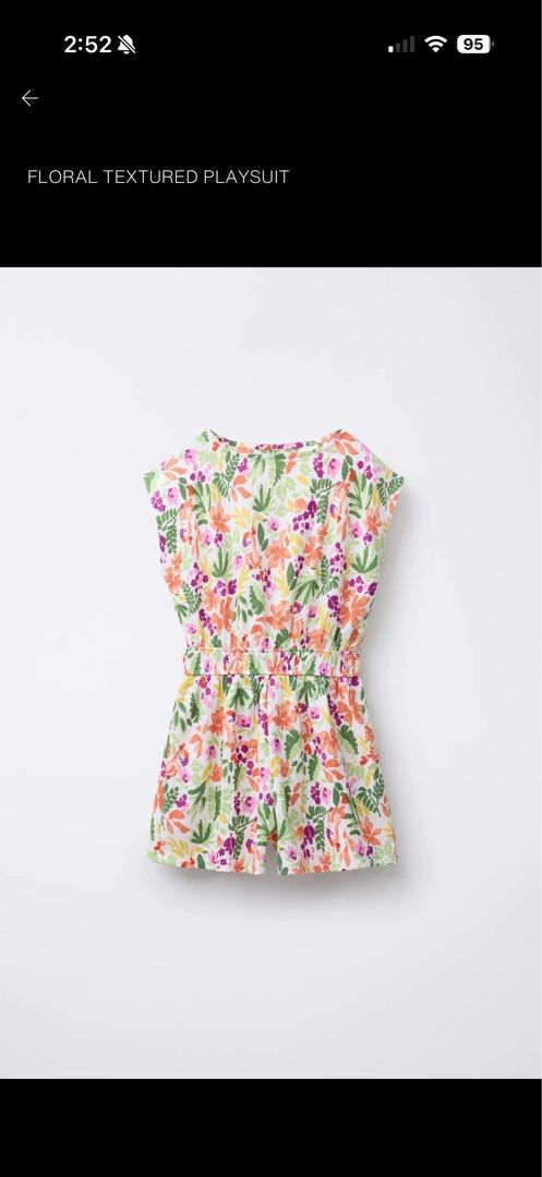 Zara FLORAL TEXTURED PLAYSUIT (Category: Rompers) located in Legazpi City. Submitted by hellomique (Listing ID 1416902520, Image 1). Description: Brand new Never worn (sinukat lang) Zara kids size 12/13 Years (156 cm) can fit to XS in woman Bought for 1,295.