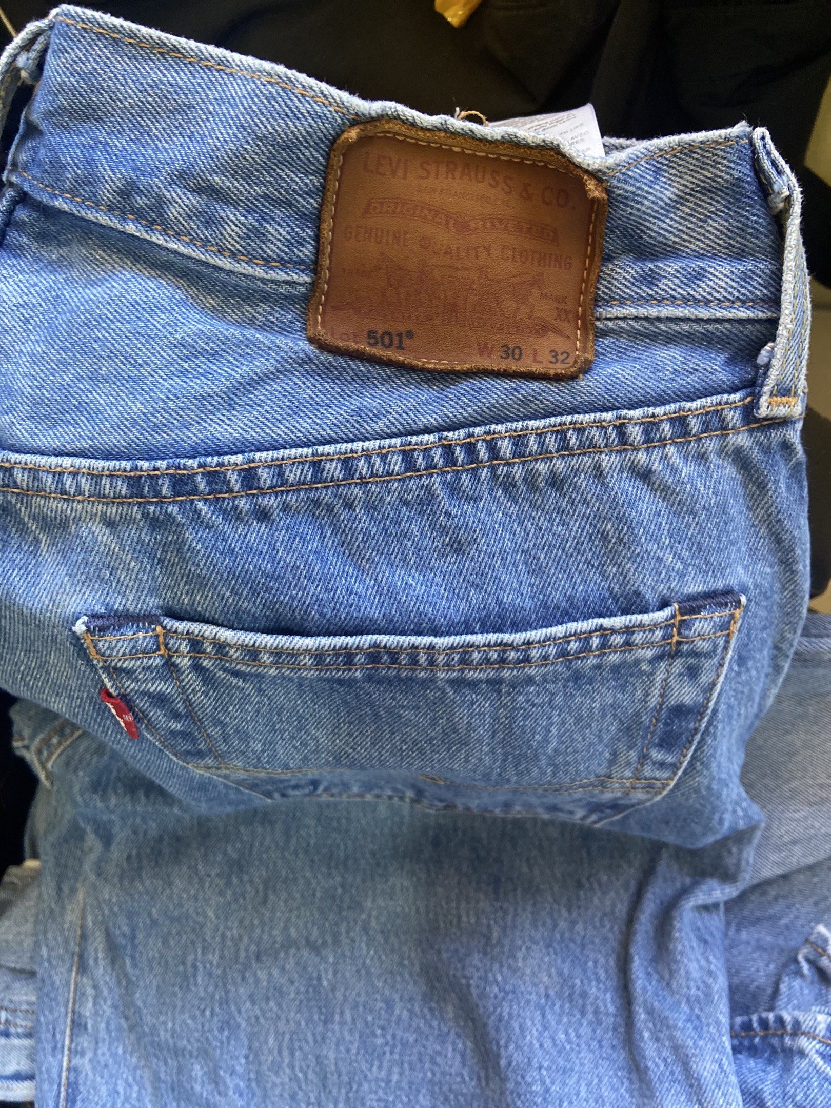2 pcs Levi's 501 Jeans W30 L32 (Category: Jeans) located in Bambang. Submitted by agent_pikachu (Listing ID 1417049267, Image 3). Description: - Authentic Levi's 501 Jeans - Light Blue Wash - Size: W30 L32 - Button Fly - Classic Five-Pocket Design - Made with Quality Denim - Perfect for Everyday Wear.