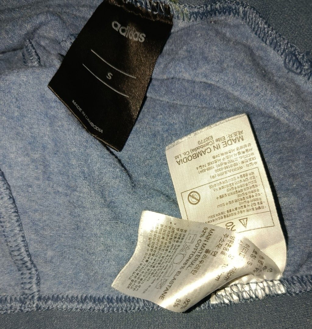 Adidas 3-Stripes Leggings - Blue (Category: Activewear) located in Mandaue City. Submitted by cdxd4thirty (Listing ID 1417152369, Image 2). Description: - Adidas leggings - Color: Blue with white stripes - Size: S - Features Adidas logo - Made in Cambodia - Material: 92% cotton, 8% elastane.