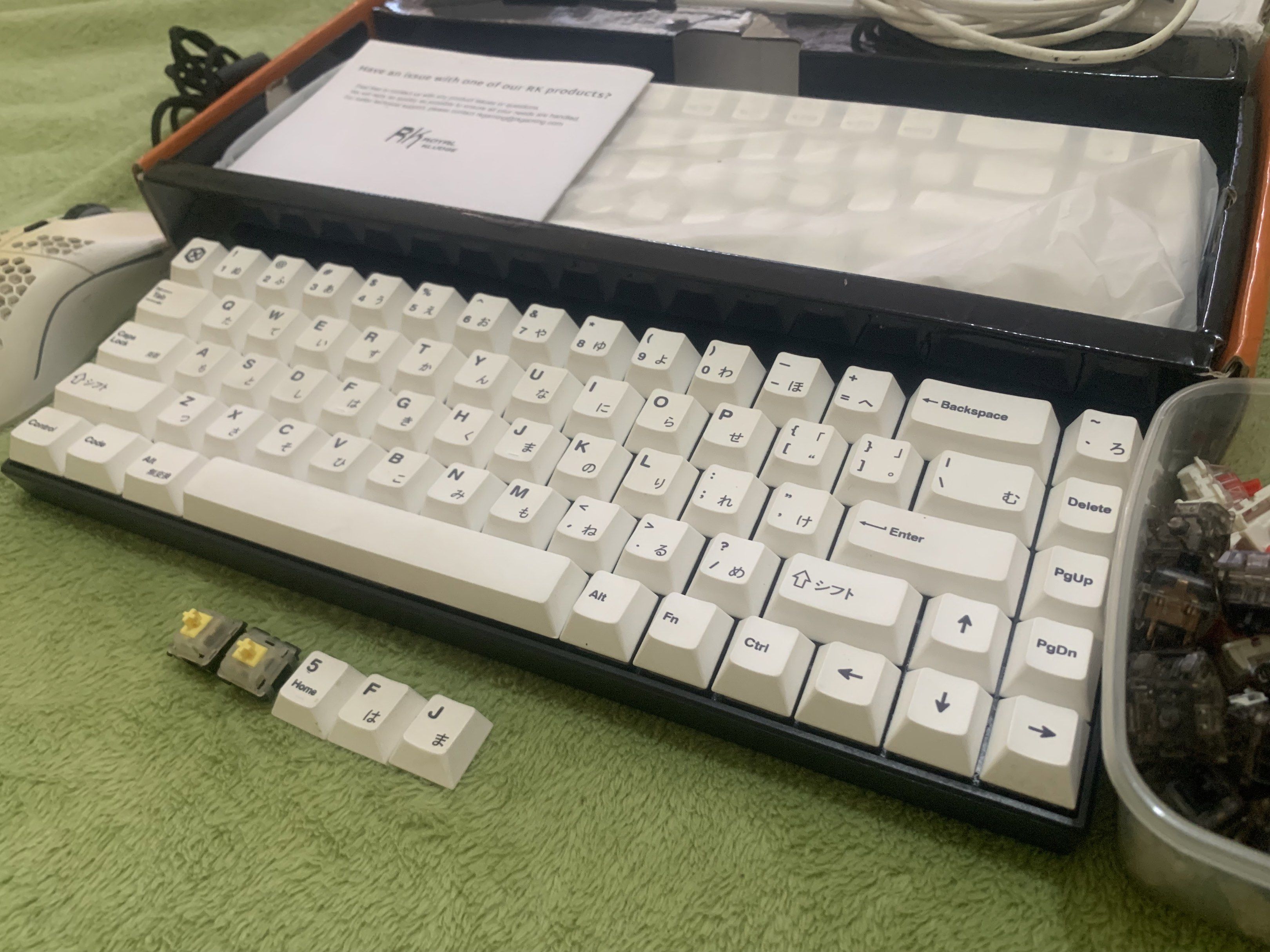 [BUNDLE SALE] 2 Keyboards mouse extra Gateron switches (Category: Computer Keyboard) located in Manila. Submitted by gamingthriftshop (Listing ID 1417088601, Image 2). Description: Worth 8,000 6500 nalang TAKE ALL Paunahan ALL WORKING NO ISSUES 1. Glorious Model o- gaming mouse (Worth 1500) 2. Gateron switches (107 pieces) Black Ink V2 Switches lubed 39pcs Reds Lubed 68 pcs (All worth 2000) 3. Fully modded Japanese Keyboard Bluetooth and Wired pw