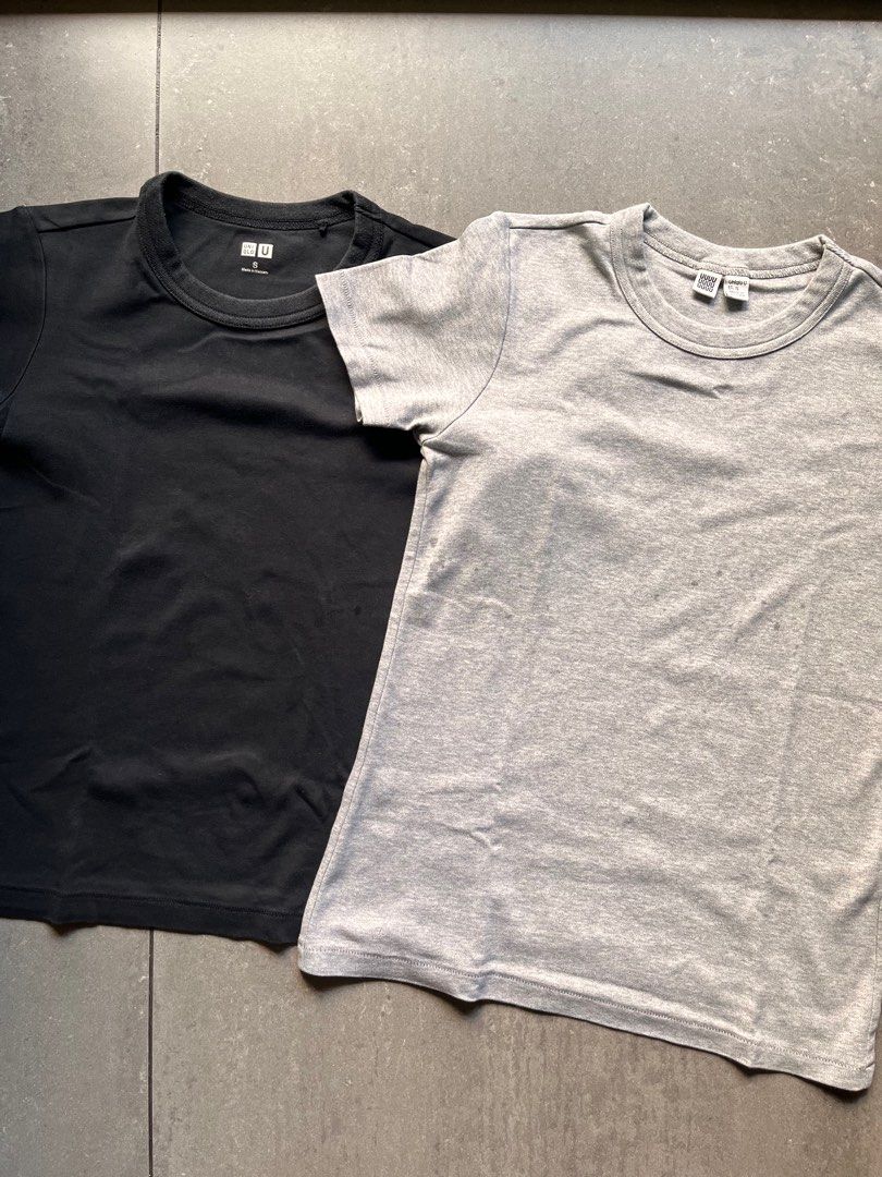 BUNDLE Uniqlo U Crew Neck T-Shirt - Black & Gray (Category: Shirts) located in Pasig City. Submitted by blt78 (Listing ID 1417044815, Image 1). Description: - Uniqlo U Crew Neck T-shirts - Includes two shirts: Black and Gray - Gray shirt slightly more stretchable - Size Small.