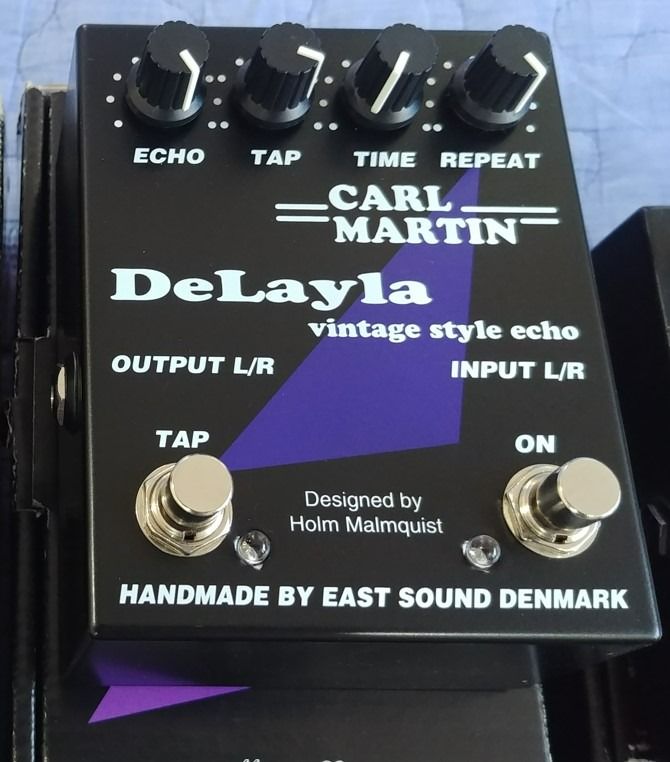 Carl Martin DeLayla Vintage Style Echo Pedal (Category: Musical Instruments) located in Muntinlupa City. Submitted by dilim (Listing ID 1417114985, Image 1). Description: Carl Martin DeLayla Vintage-style echo guitar pedal It features controls for Echo, Tap, Time, and Repeat It has input and output jacks for left and right channels Designed by Holm Malmquist and handmade by East Sound Denmark..