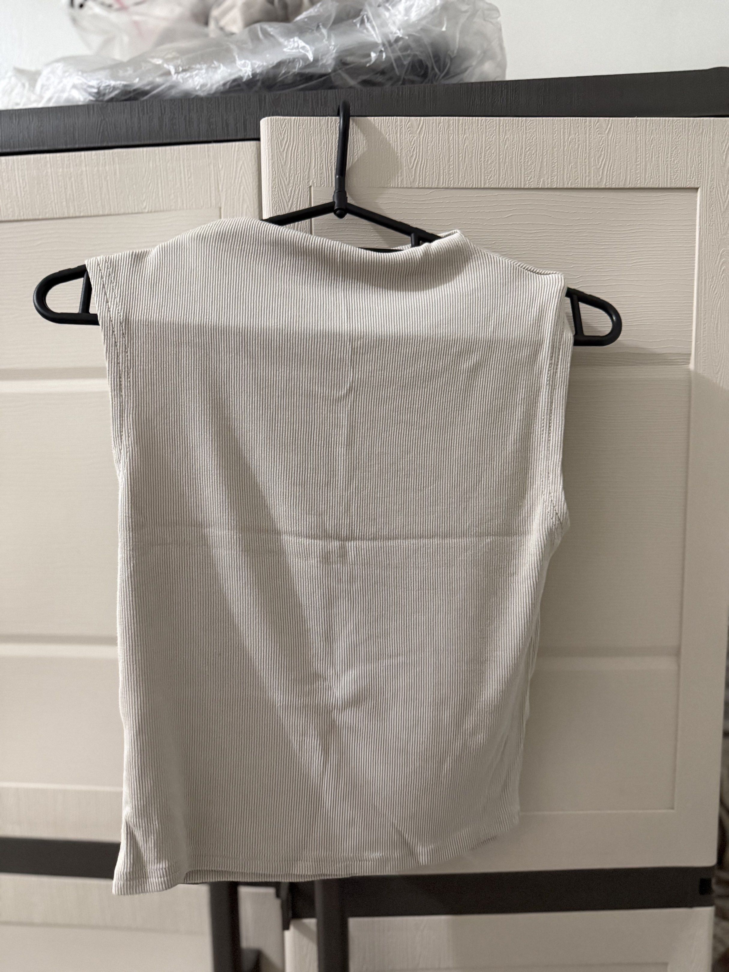 Evertops Ribbed Top (Asa Top) - Size L (Category: Sleeveless) located in Manila. Submitted by ivelllllllll (Listing ID 1417152064, Image 2). Description: - Ever Tops ribbed top - Size: L - Sleeveless design - Features a mock neck - Oat color -Never used RFS: Decluttering.