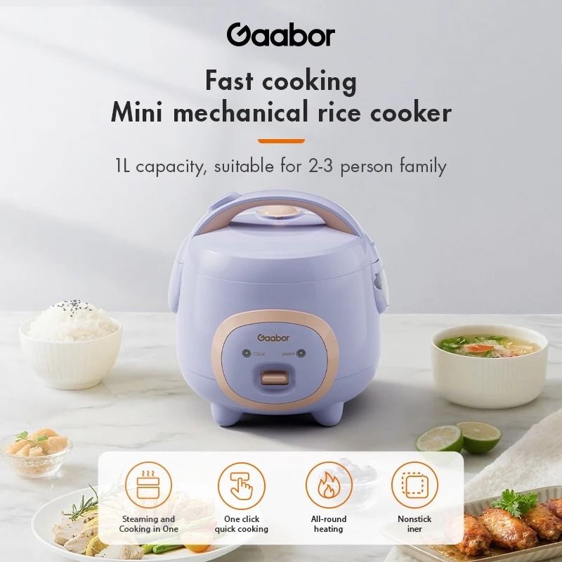 Gaabor Mini Mechanical Rice Cooker 2L (Category: Cookers) located in Caloocan City. Submitted by tckingdom_2 (Listing ID 1417055646, Image 2). Description: 【Features】 ① Cute design Mini size ② 2L capacity can cook 5 cups of rice one time -Suitable for 1-3 person family ③ Steam and cook at the same time to save cooking time -The product is equipped with a steamer and a rice spoon Aluminum plate heating plate, heating at the bottom ④ For Solo Dinin