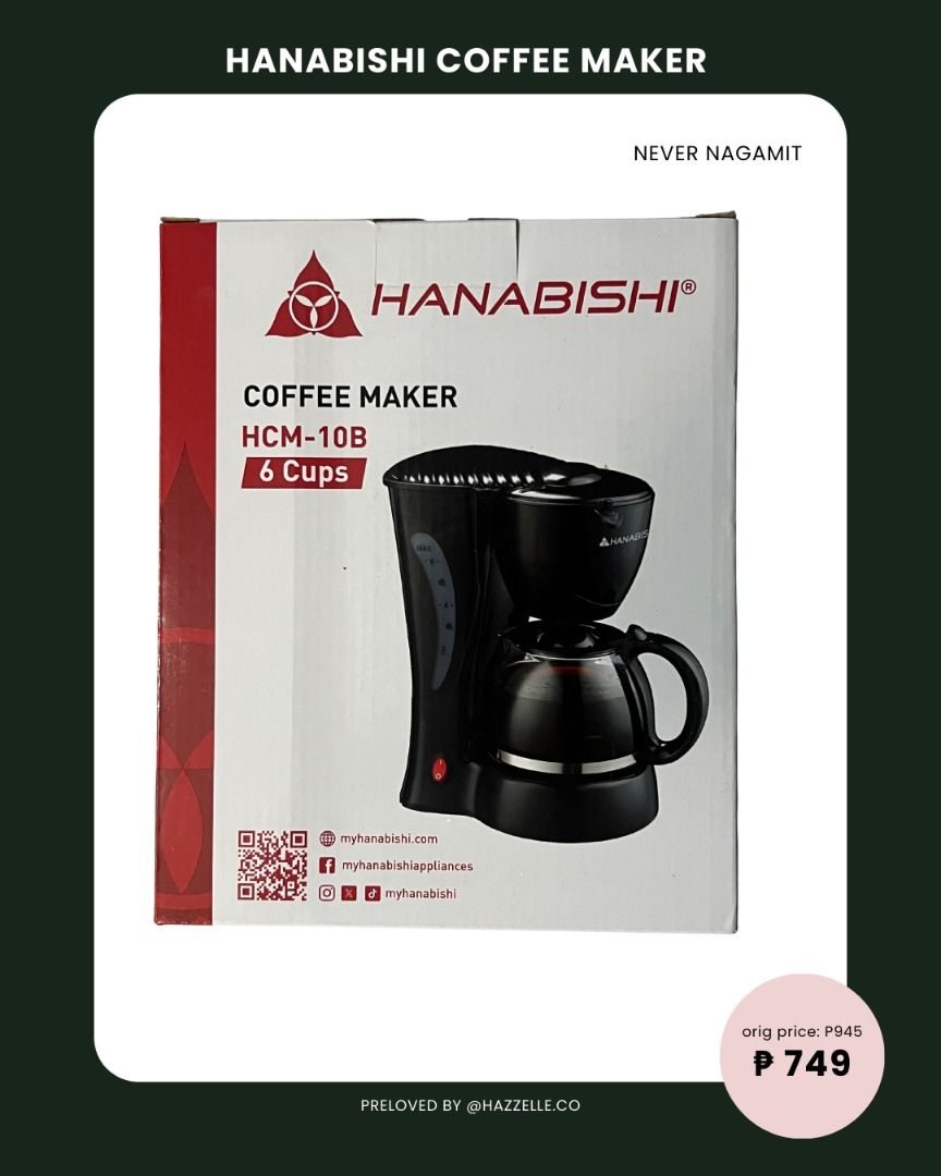 HANABISHI COFFEE MAKER (Category: Coffee & Tea Tableware) located in Pasig City. Submitted by hazzelle.co (Listing ID 1417064147, Image 1). Description: .