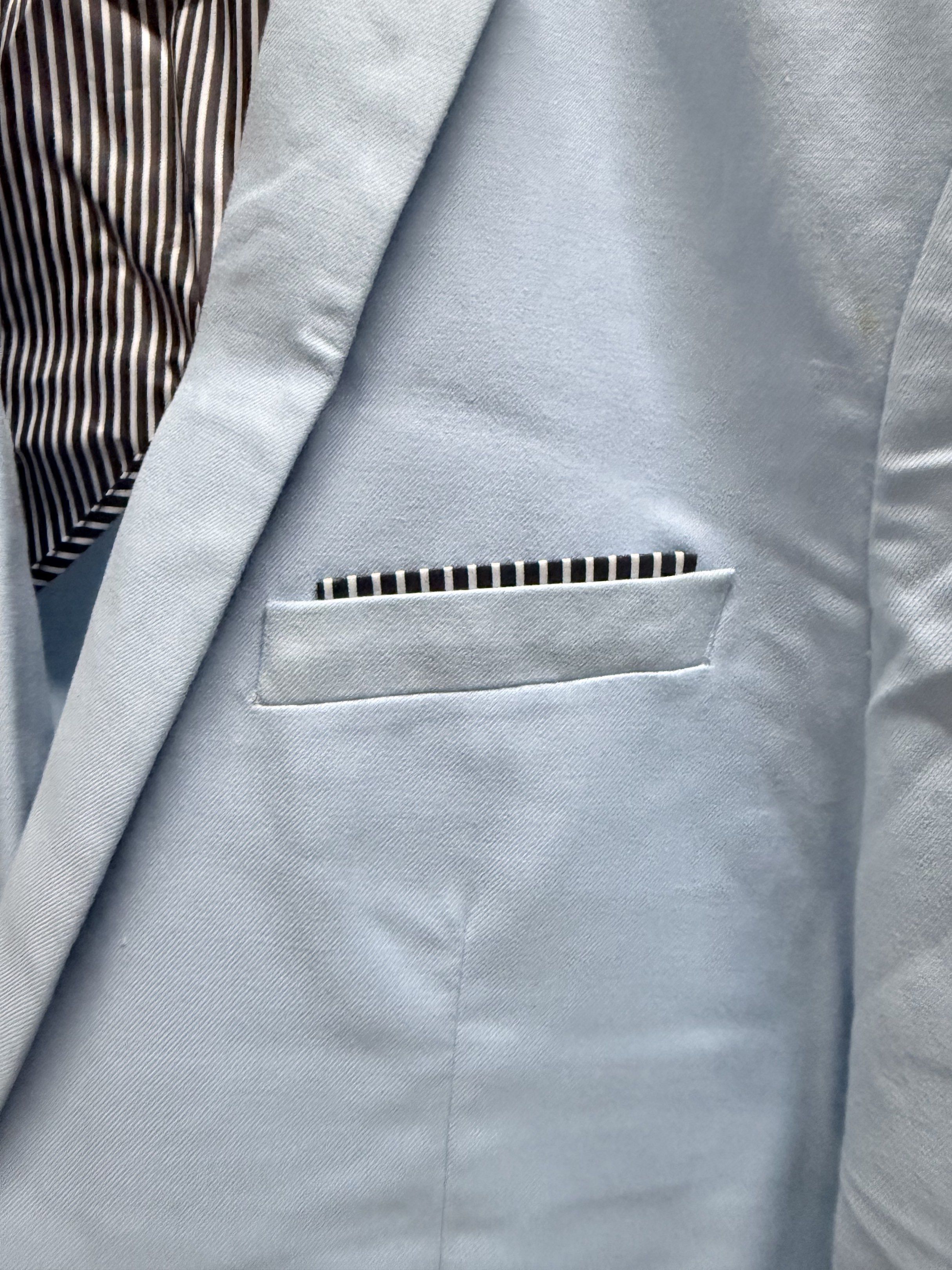 Light Blue Blazer with Checkered Cuffs (Category: Coats, Jackets and Outerwear) located in Klang. Submitted by leontan1996 (Listing ID 1417070713, Image 3). Description: Size s.