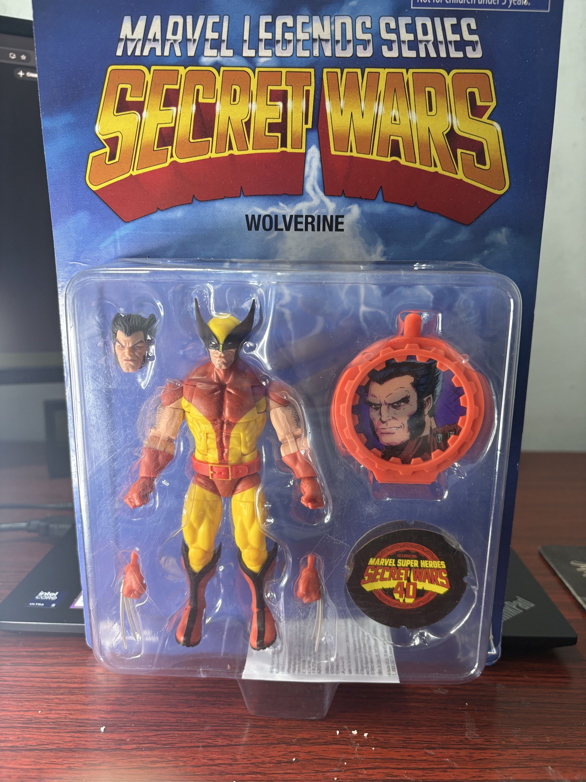 Marvel Legends Secret Wars Wolverine Action Figure (Category: Figurines & Statues) located in Pasig City. Submitted by shinjishop (Listing ID 1417116362, Image 1). Description: -MOC Marvel Legends Secret Wars Wolverine action figure. Includes multiple accessories and alternate head. Features the classic Wolverine design. The packaging shows the Marvel Super Heroes 40th Anniversary logo. The back of the packaging shows other figures in the series,
