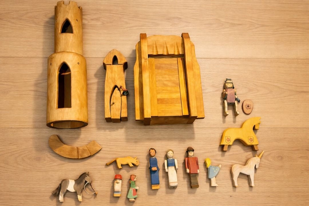 Ostheimer castle figures (Category: Figurines & Statues) located in Manila. Submitted by theeditmarket (Listing ID 1417074018, Image 1). Description: Great for small world play Round tower with stairs Sentry post with bell Drawbridge gate Knight riding Horse for knight yellow Horse Lion small head low Dwarf Bodo Red riding hood Mother II Farm wife Farmer Startaler Unicorn DM for individual prices.