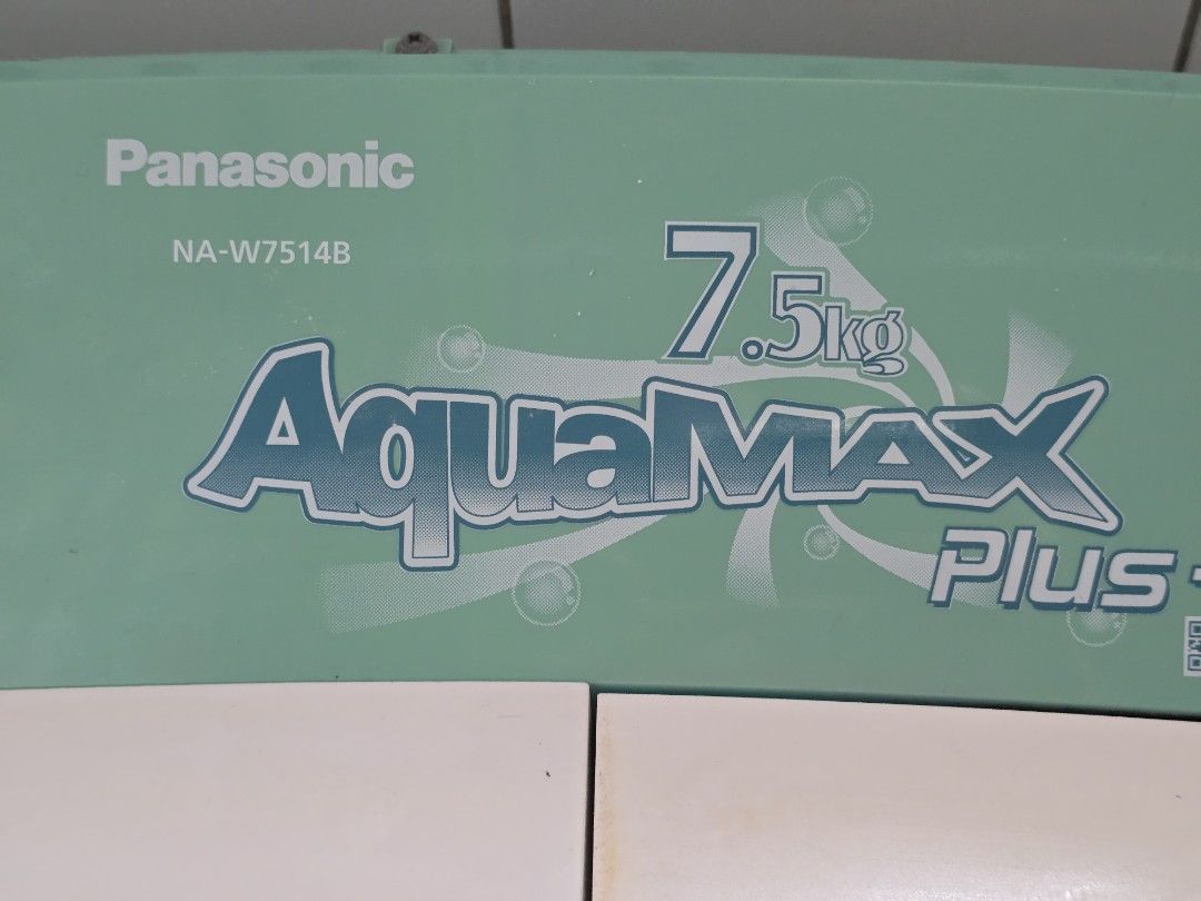 Panasonic Aquamax Plus 7.5kg Washing Machine (Category: Washing Machines and Dryers) located in Antipolo. Submitted by arya2k18 (Listing ID 1417127702, Image 2). Description: - Panasonic Aquamax Plus washing machine - 7.5kg capacity - Dual-tub design - White and teal color - Three-knob control panel - Model: NA-W7514B - Efficient for washing clothes.