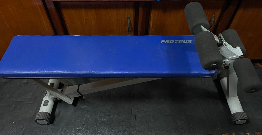 Proteus Adjustable Weight Bench (Category: Weights & Dumbbells) located in Mandaluyong City. Submitted by Rich140 (Listing ID 1417103807, Image 1). Description: - Heavy-duty adjustable weight bench - Adjustable leg support - Foldable for easy storage - Ideal for various exercises in a home gym - Constructed of heavy gauge 3 inches tubing - Incline angle adjustment with easy-to-use pop pin - Easy foldable design for space saving storage - Large di